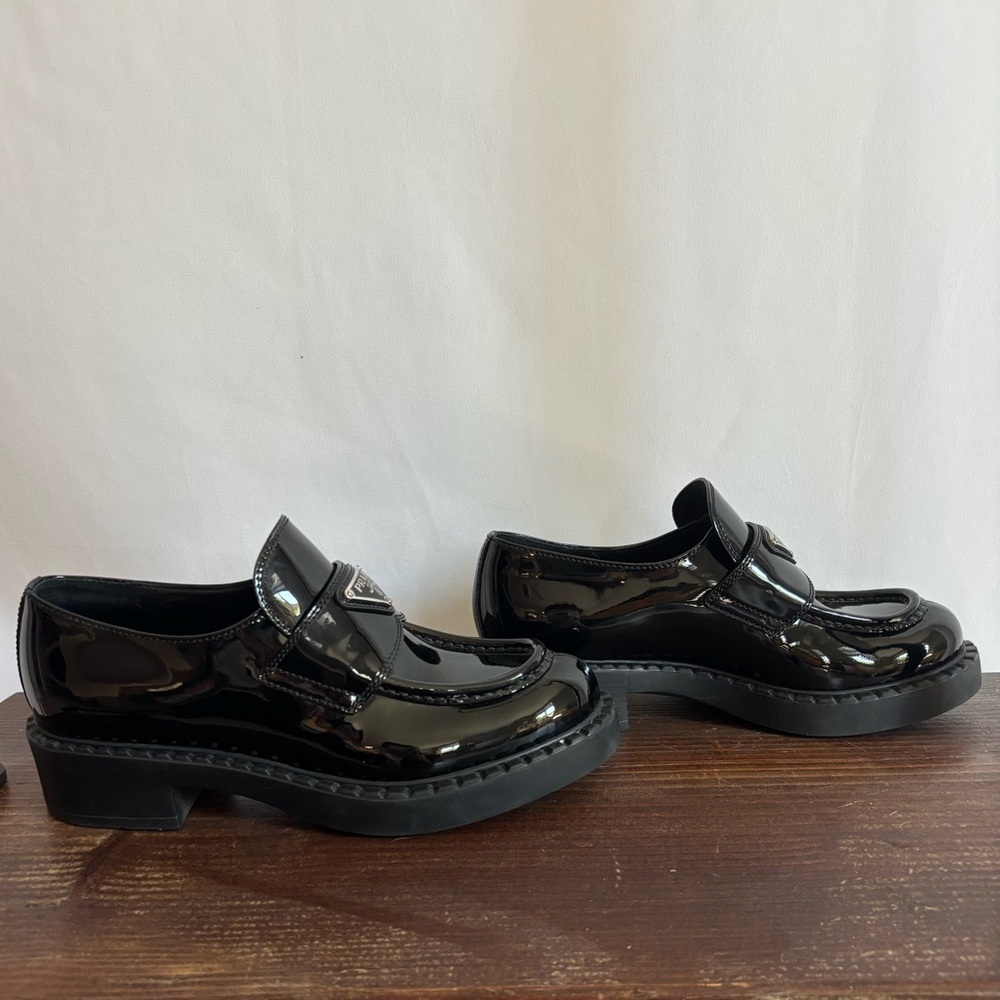Prada Patent Leather Logo Loafers - Picture 3 of 9